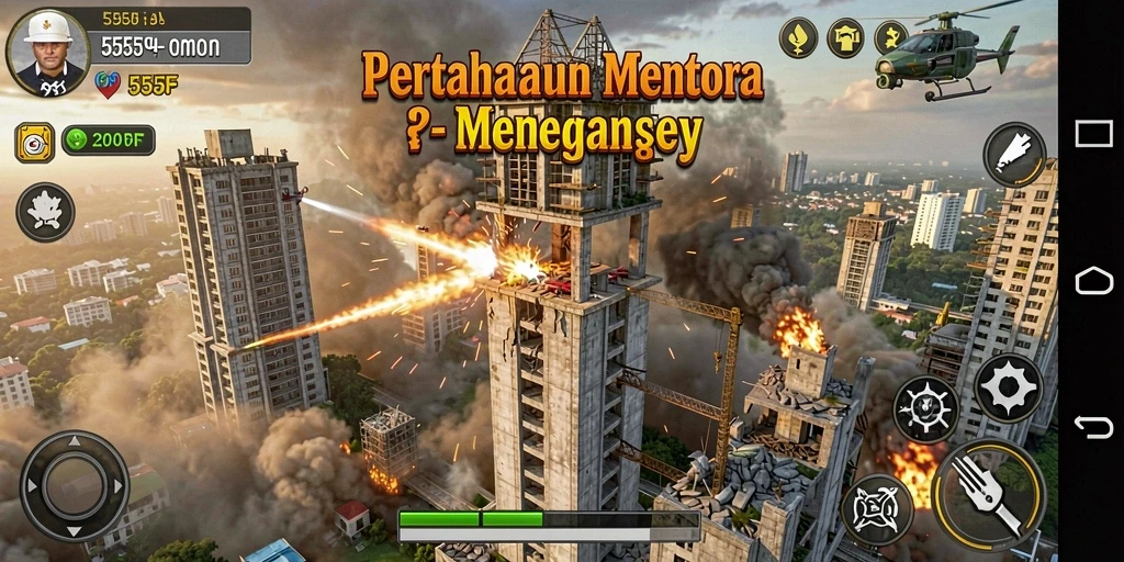 Tampilan gameplay Tower Defense yang menegangkan di 555F.