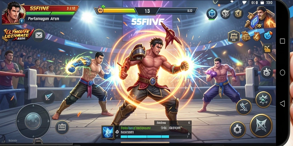 Tangkapan layar pertarungan epik dalam game 55FIVE.