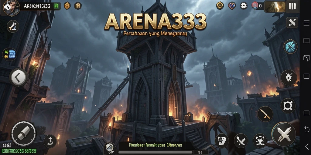 Tampilan gameplay menegangkan di ARENA333 dengan aksi Tower Defense.