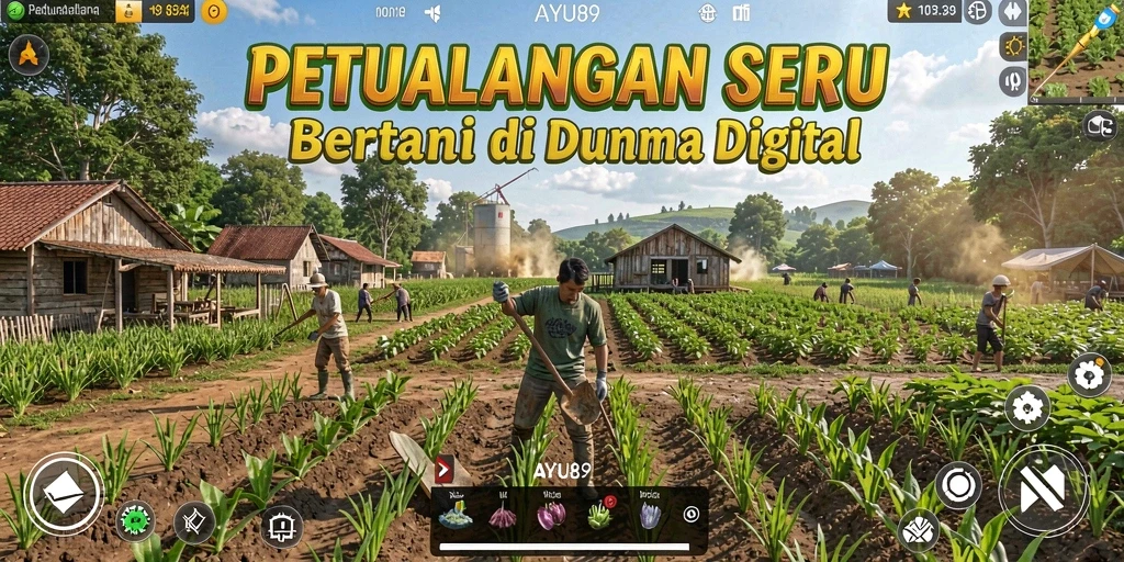 Screenshot gameplay AYU89 yang menampilkan aktivitas bertani.