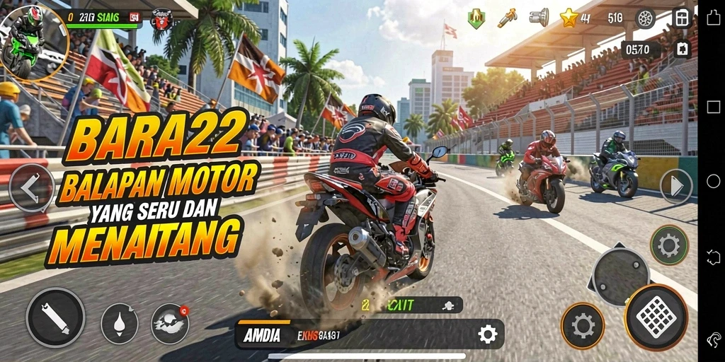 Tampilan gameplay BARA22 yang seru saat balapan motor.