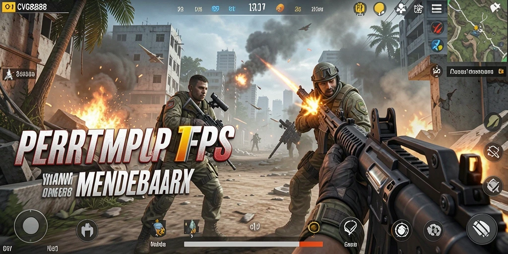 Tangkapan layar gameplay mendebarkan dari CVG8888 dengan aksi menembak yang intens.
