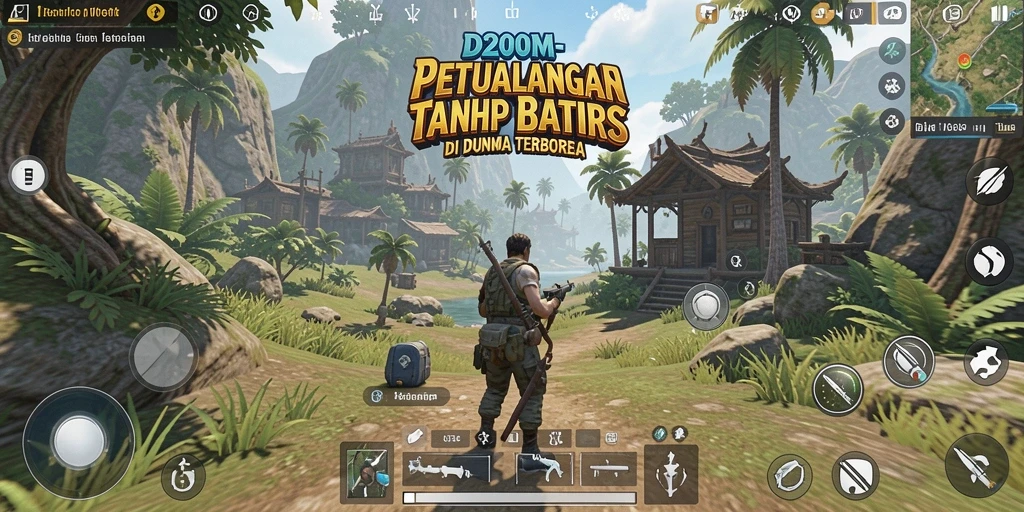 Screenshot gameplay D200M yang menampilkan dunia terbuka yang luas.
