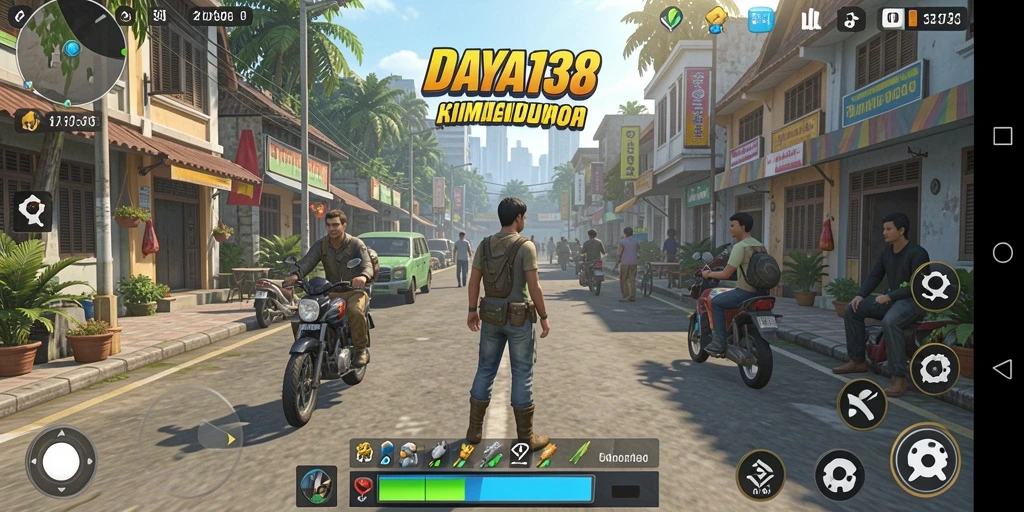 Screenshot gameplay menunjukkan interaksi karakter di dunia simulasi.