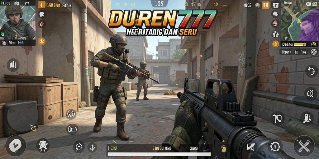 Tampilan utama gameplay DUREN777 yang menampilkan aksi tembak-menembak seru.