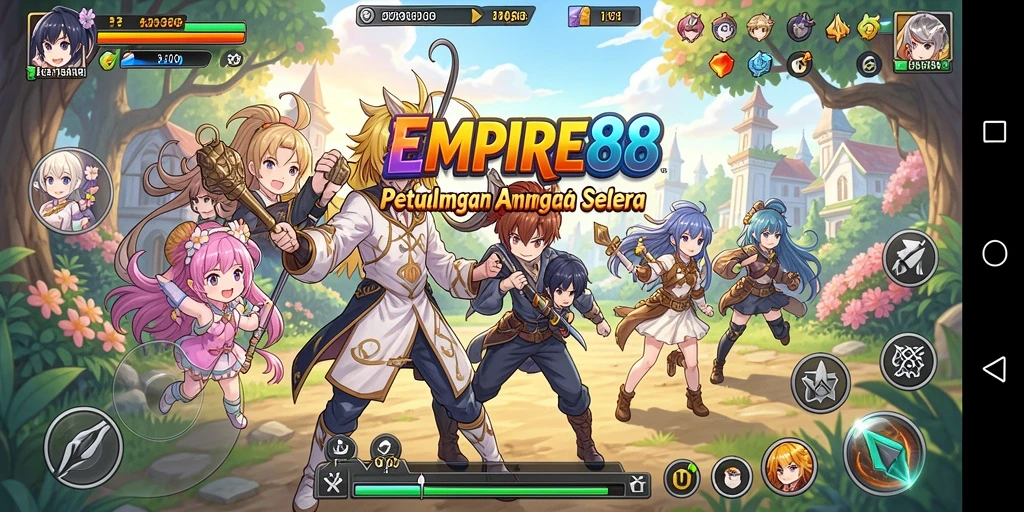 Screenshot gameplay EMPIRE88 yang menampilkan karakter anime yang menarik.