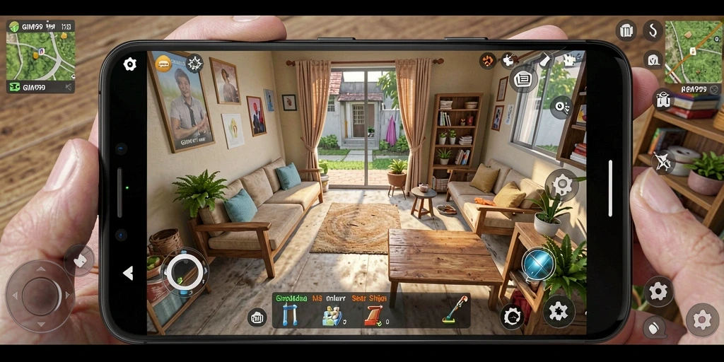 Tampilan gameplay GIM999 dengan suasana simulasi kehidupan.