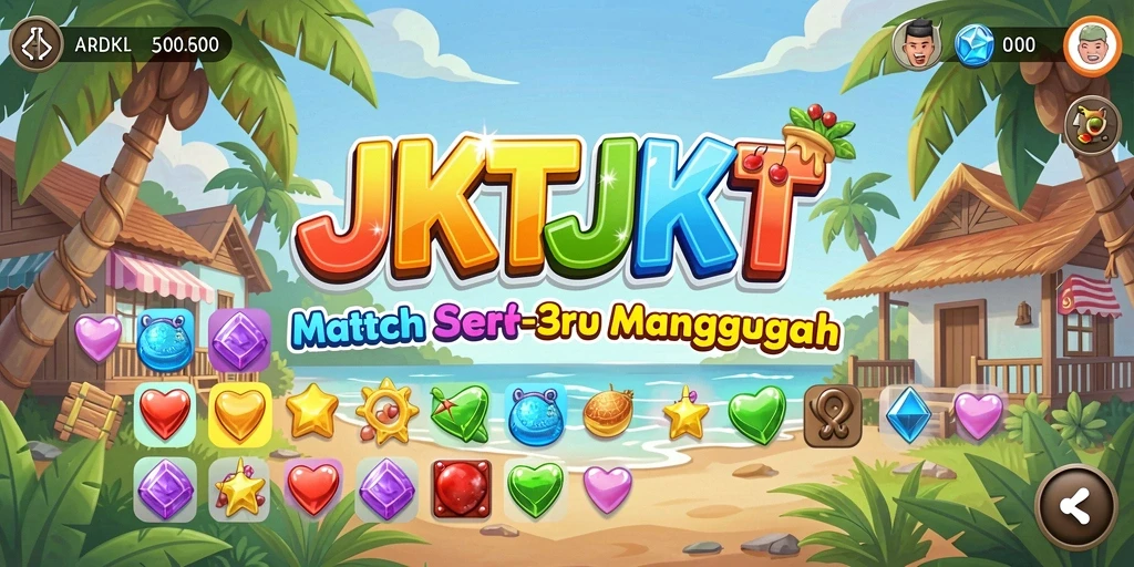 Tampilan interaktif dari permainan Match-3 JKTJKT yang menarik.