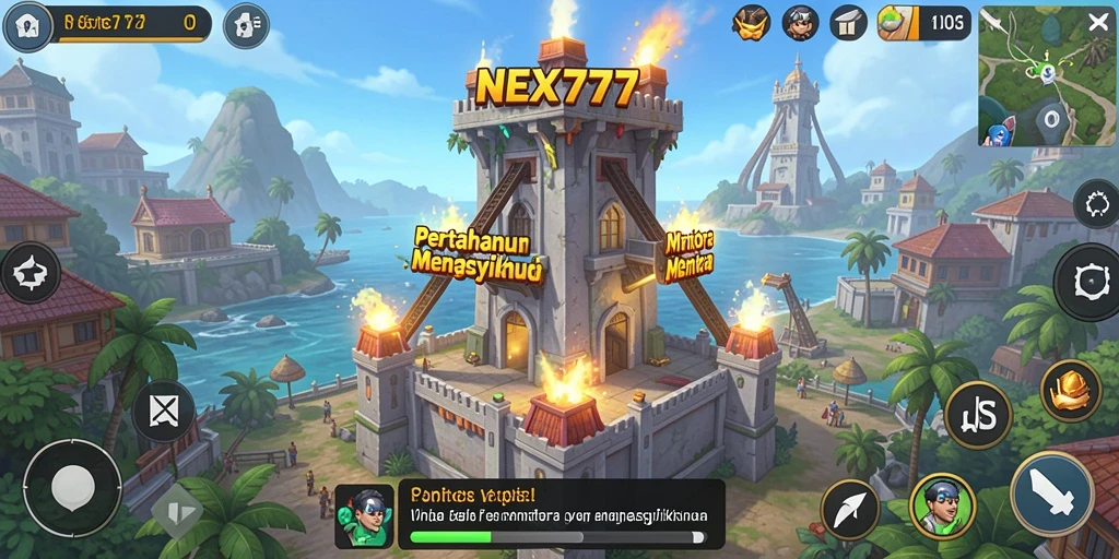 Screenshot gameplay NEX777 dengan aksi menara yang mendebarkan.