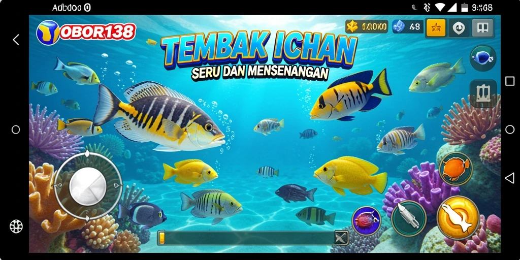 Tangkapan layar dari gameplay OBOR138 menampilkan aksi menembak ikan yang seru.