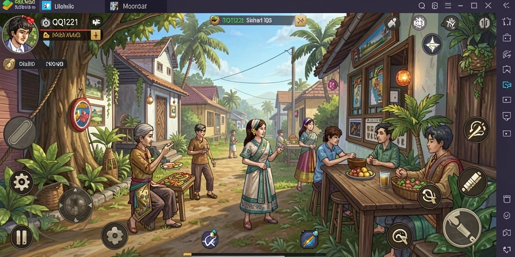Gameplay QQ1221 menampilkan aktivitas sehari-hari karakter dalam dunia virtual.