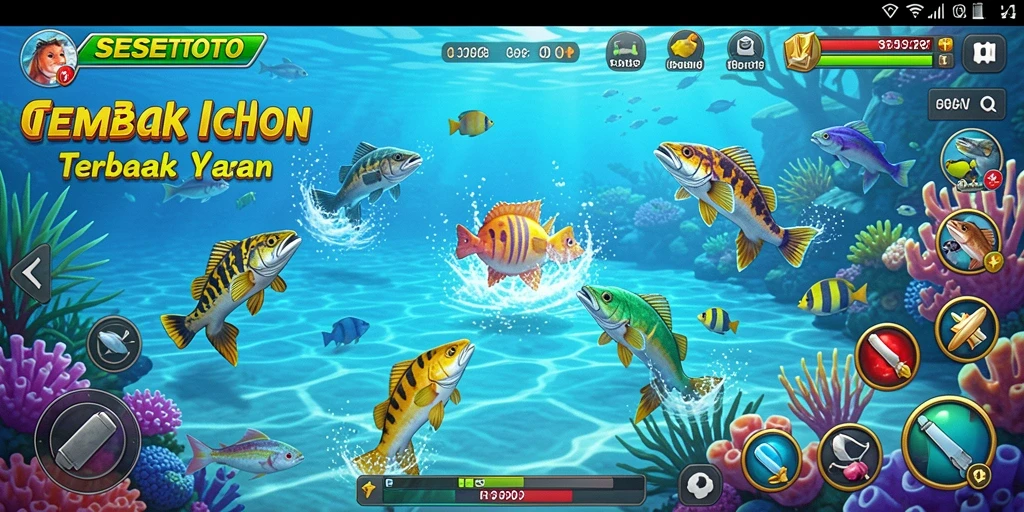 Screenshot gameplay SESETOTO menampilkan aksi tembak ikan yang seru.