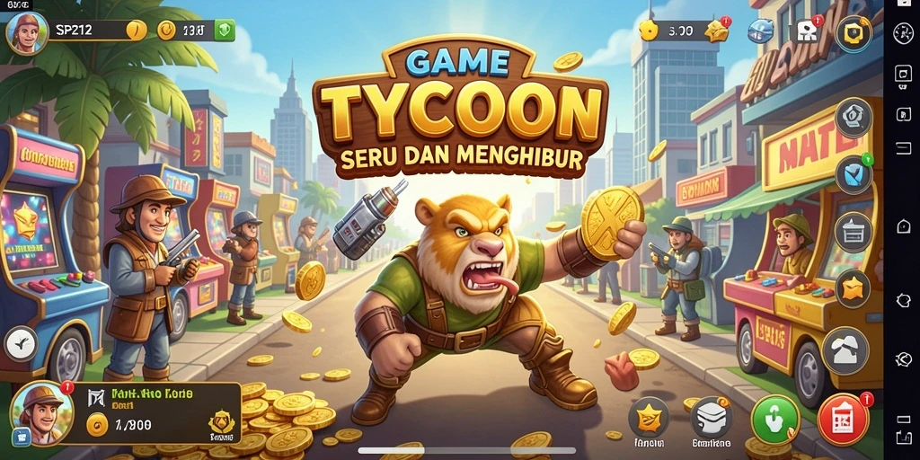 Tangkapan layar gameplay SP212 dengan mekanika Tycoon yang menarik.